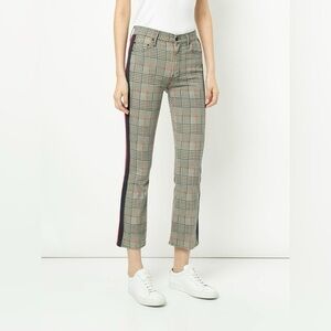 MOTHER The Insider Ankle Pants Plaid Check with Red/Navy Side Stripe